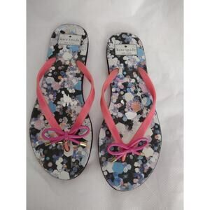 Kate Spade Flip Flop Sandals Womens Size 10 Multicolor Confetti Bow Print